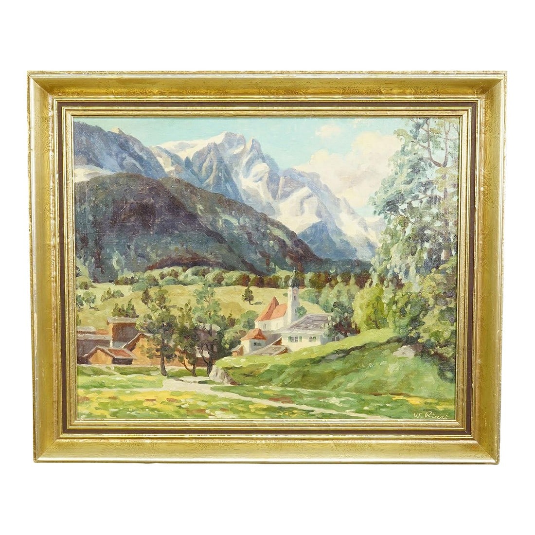 Alpine Landscape Oil Painting With Tyrolean Mountain Village (1 of 8)
