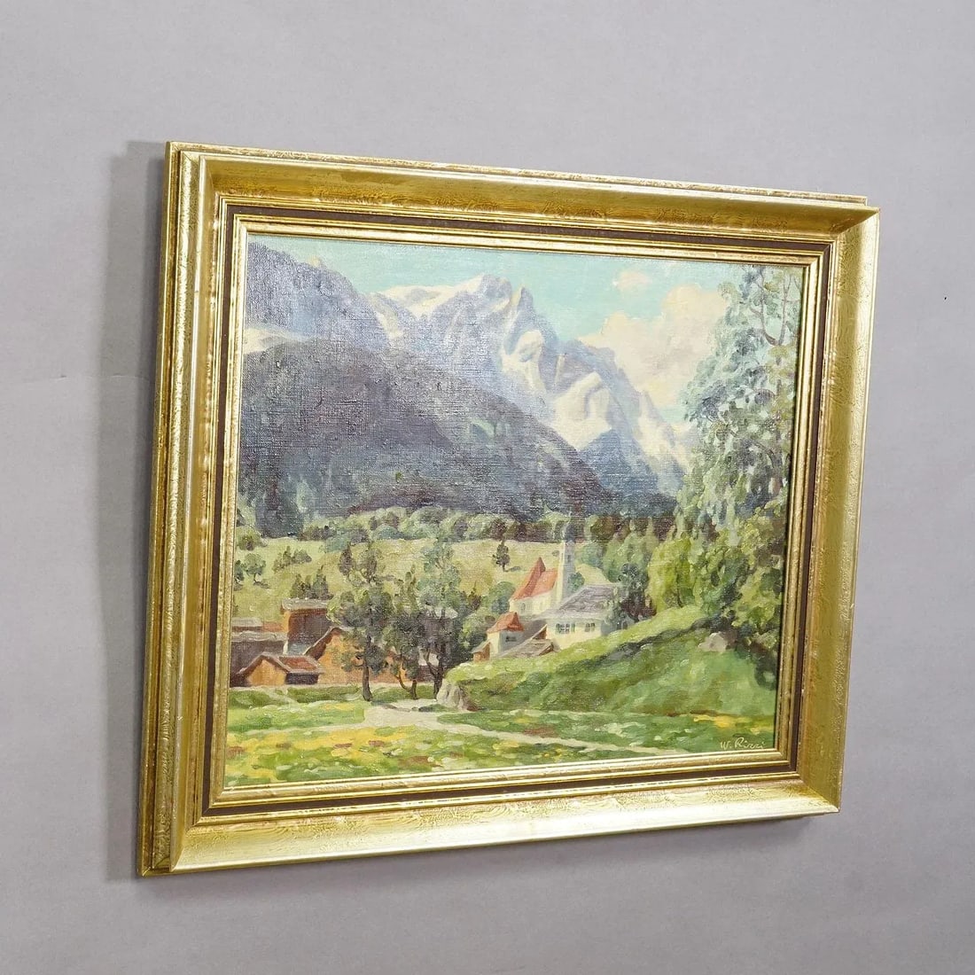 Alpine Landscape Oil Painting With Tyrolean Mountain Village - 2