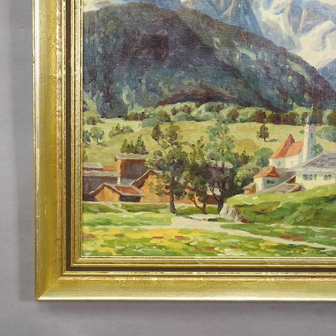 Alpine Landscape Oil Painting With Tyrolean Mountain Village - 3