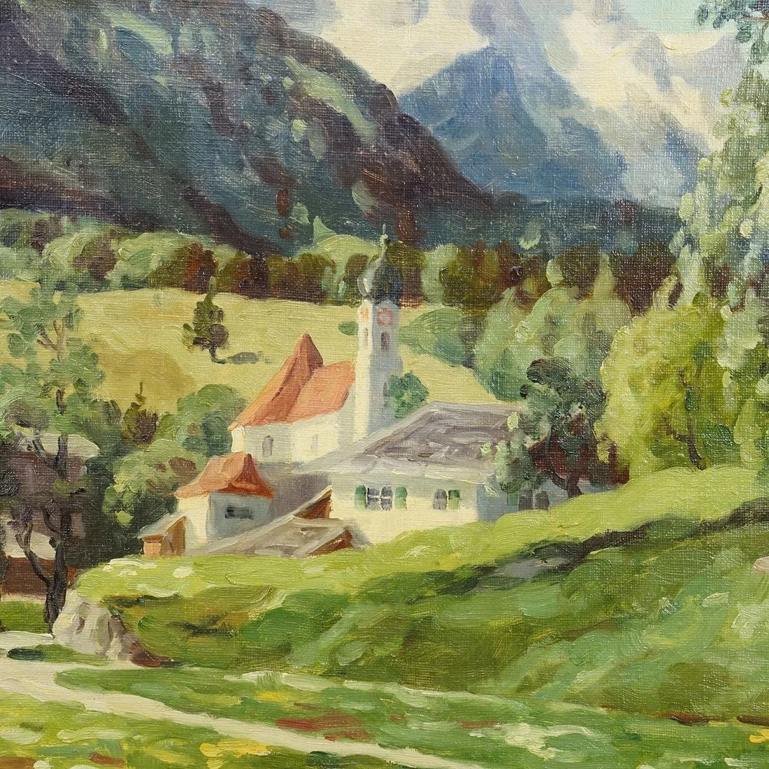 Alpine Landscape Oil Painting With Tyrolean Mountain Village - 4