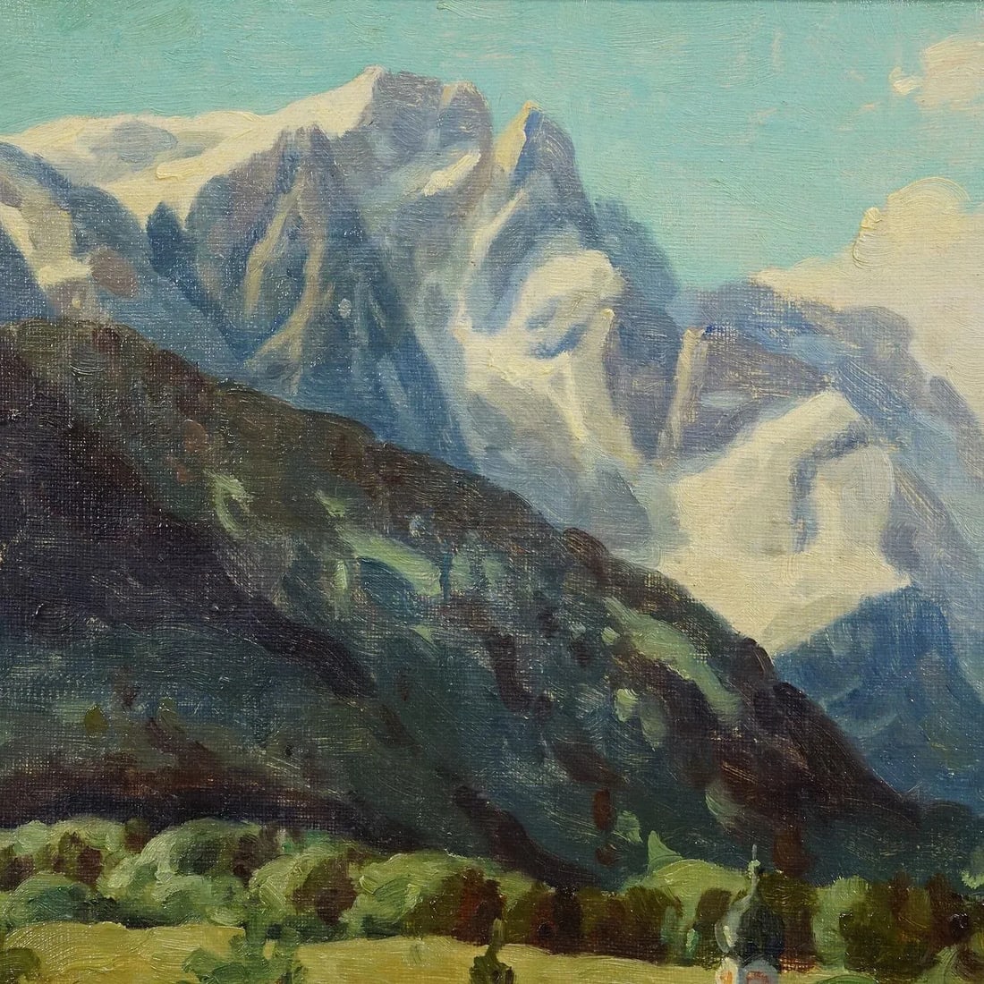 Alpine Landscape Oil Painting With Tyrolean Mountain Village - 5