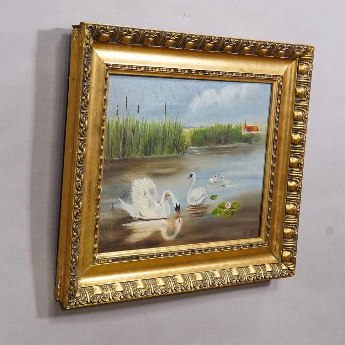 19th Century Biedermeier Painting With Swans on a Lake - 2