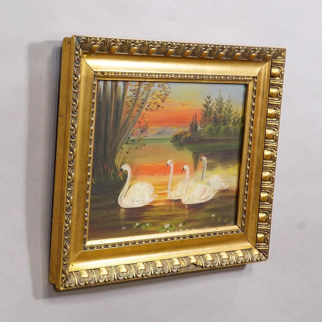19th Century Painting With Swans on a Lake at Sunset - 2