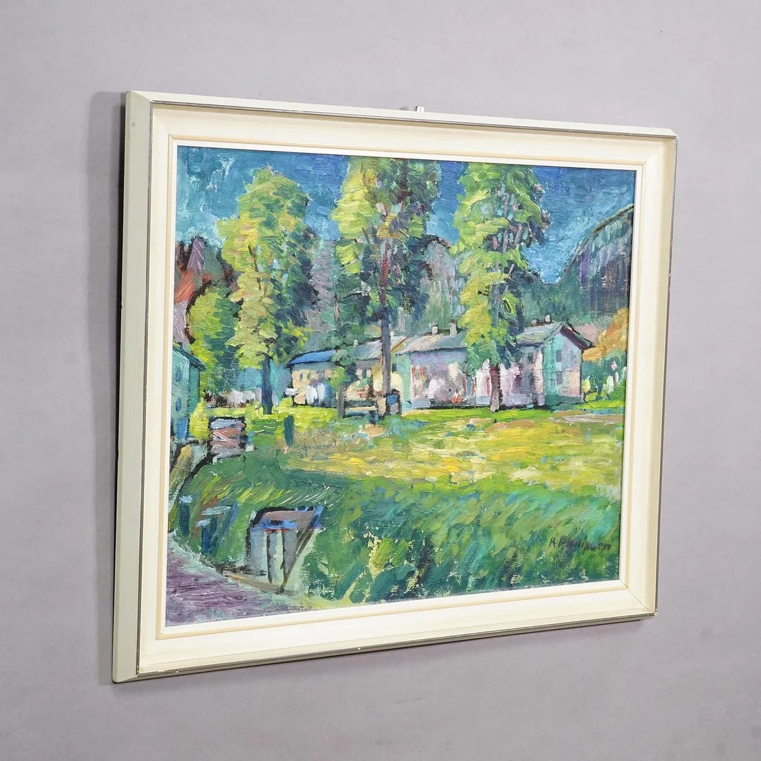 Impressionistic Painting of a Garden With Buildings in the Background - 3