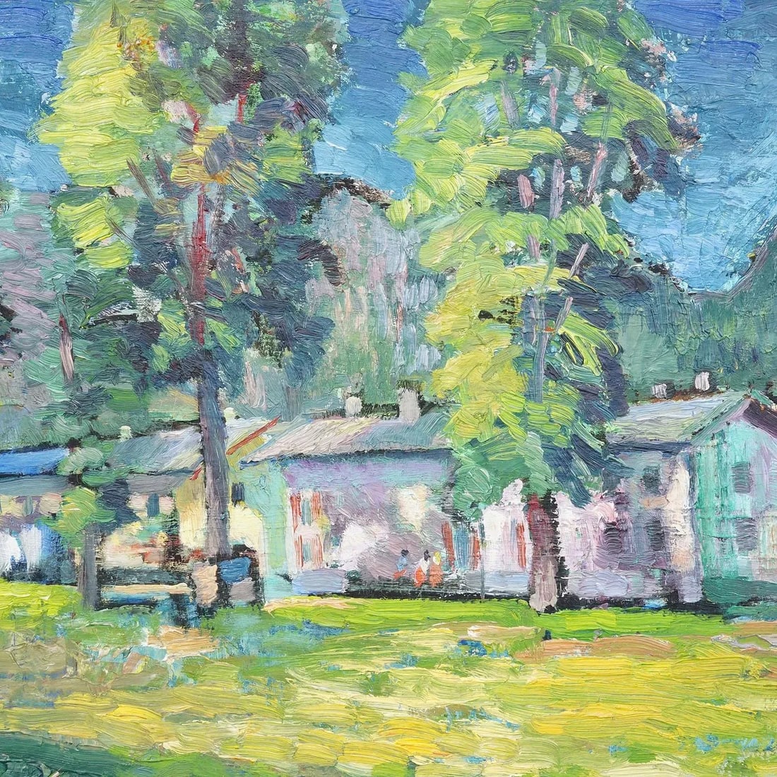Impressionistic Painting of a Garden With Buildings in the Background - 4