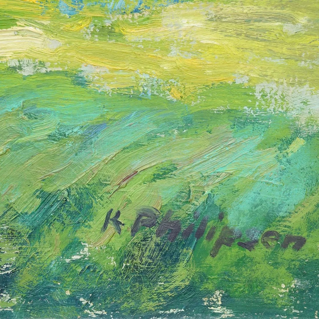 Impressionistic Painting of a Garden With Buildings in the Background - 6