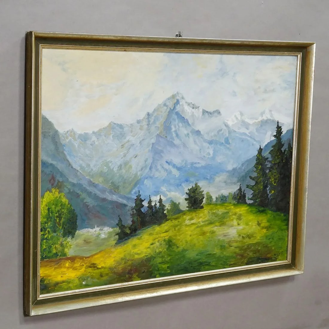 Alpine Landscape Painting With Meadow, Trees and Mountains - 2