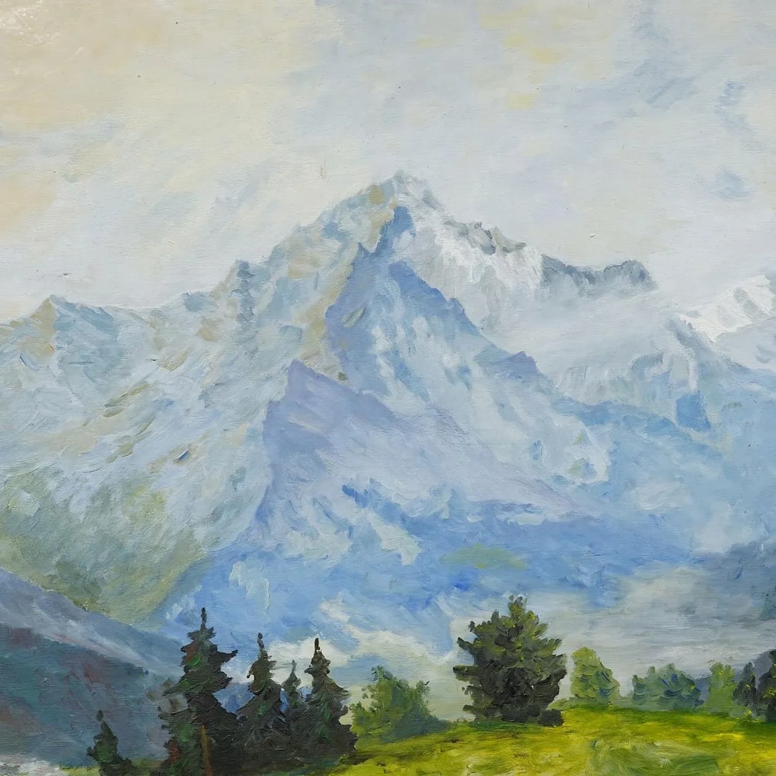Alpine Landscape Painting With Meadow, Trees and Mountains - 3