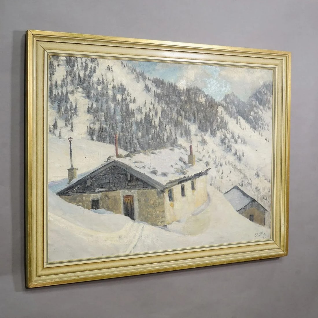 Impressionistic Painting of an Alpine Mountain Hut in the Winter - 2