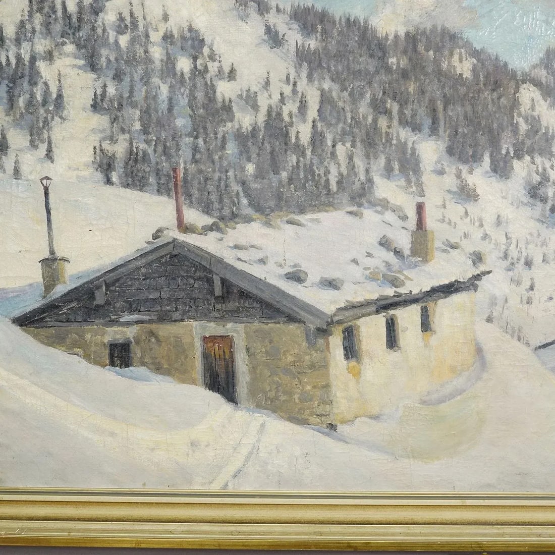 Impressionistic Painting of an Alpine Mountain Hut in the Winter - 3