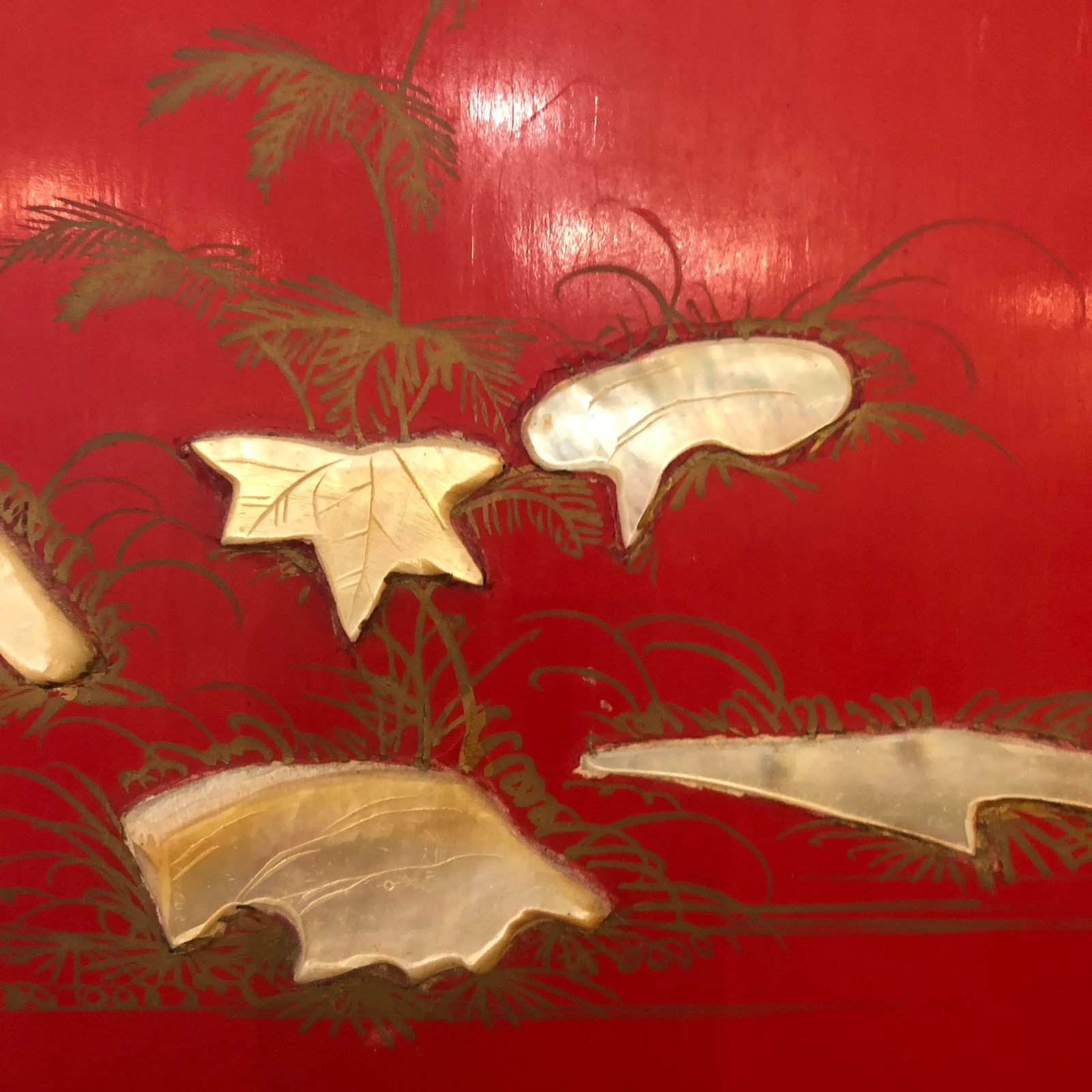 Red Chinoiserie Panels With Mother of Pearl Relief -Set of 4 - 4