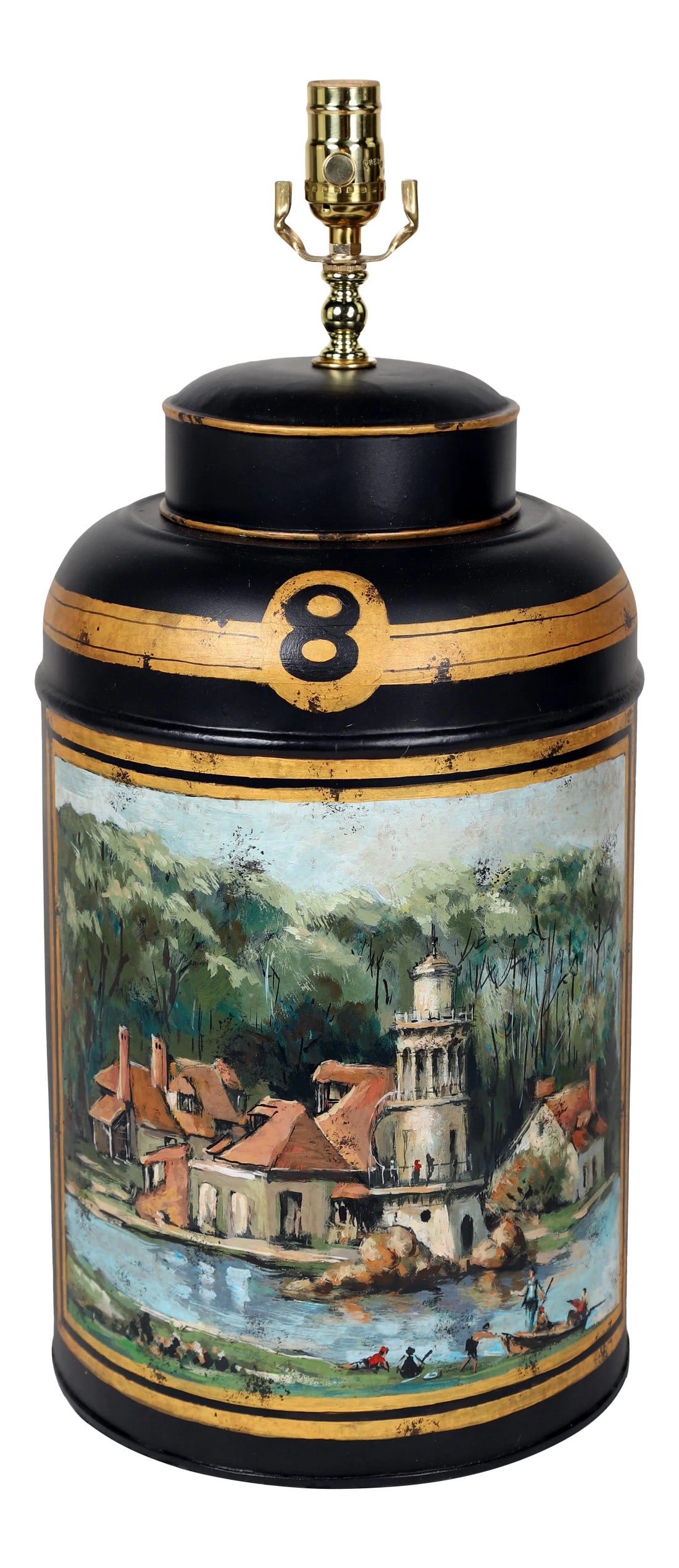 Vintage English Export Hand Painted Tea Caddy Lamp: This picture comes from the watercolor painting of the Hammer River. The artist faithfully restored the original scene. This lamp has a very good decorative effect, and it is the only one, there is