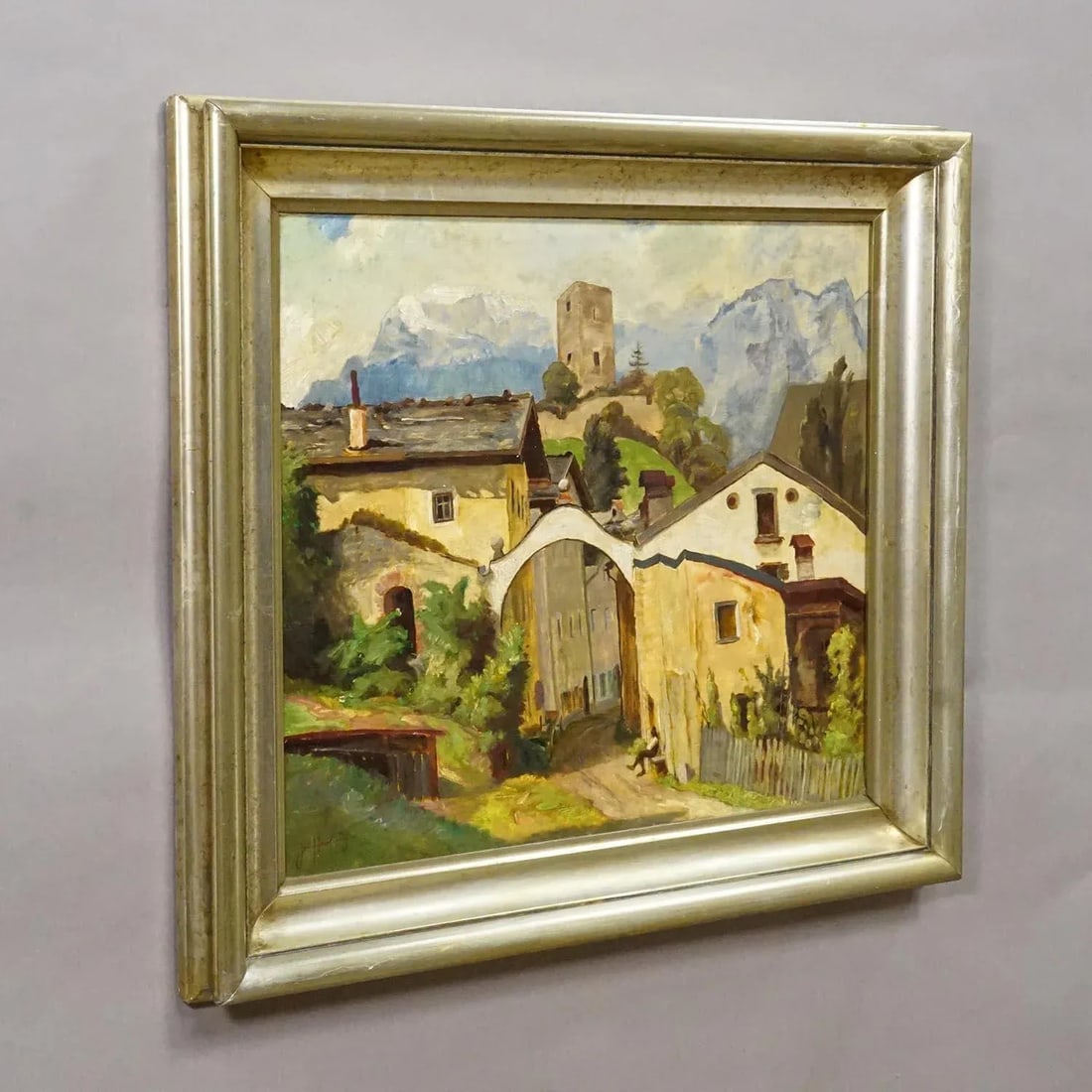 Biedermeier Painting of an European Alpine Village Late 19th Century - 2