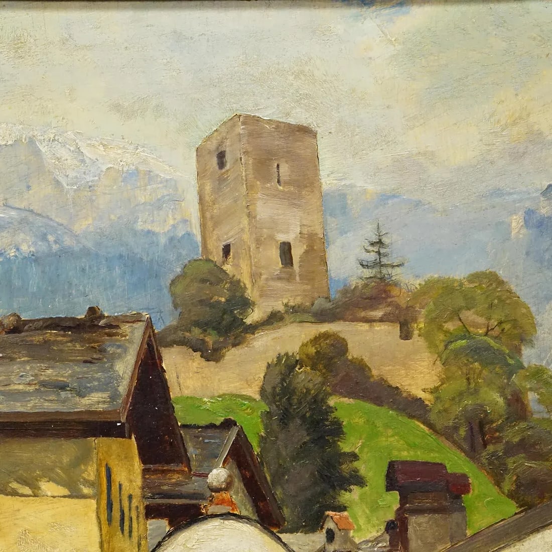 Biedermeier Painting of an European Alpine Village Late 19th Century - 4