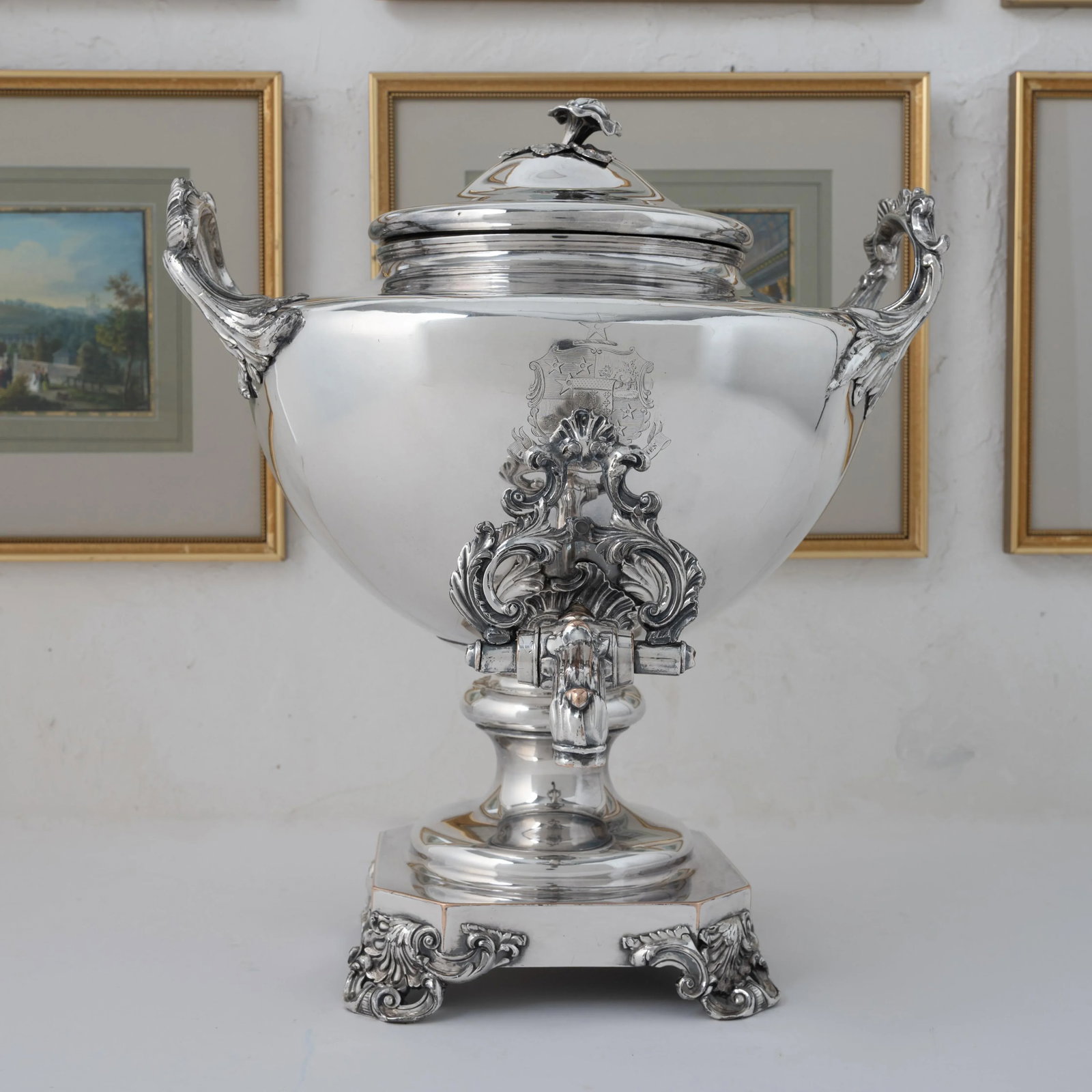 Old Sheffield Plate Hot Water Urn, Harries Family Crest, c.1830 - 2