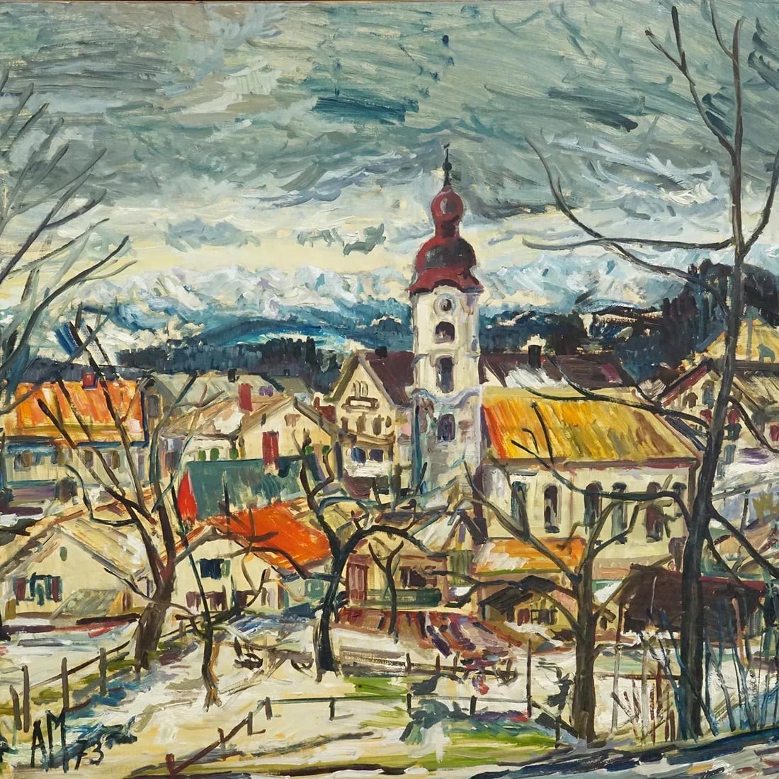 Vintage Oil Painting of a Bavarian Village, Alexander Michael 1973 - 5