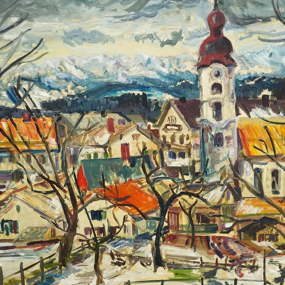 Vintage Oil Painting of a Bavarian Village, Alexander Michael 1973 - 6