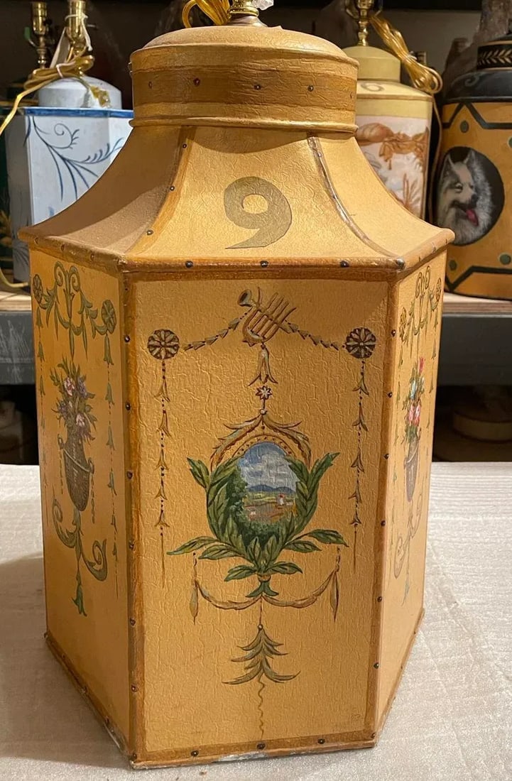 Vintage Chinese Export English Hexagon Tea Caddy Lamps - 10