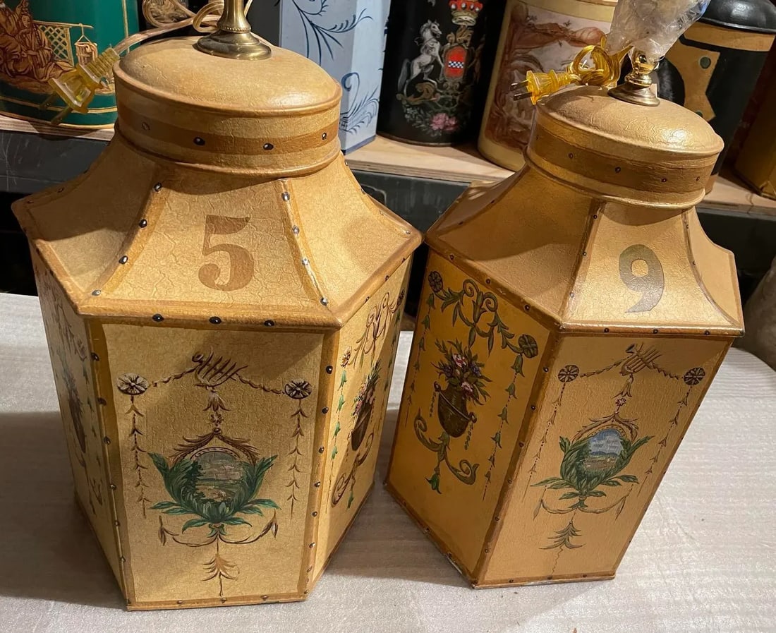 Vintage Chinese Export English Hexagon Tea Caddy Lamps - 11
