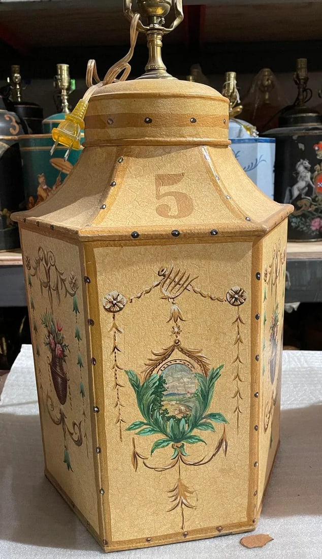 Vintage Chinese Export English Hexagon Tea Caddy Lamps - 12
