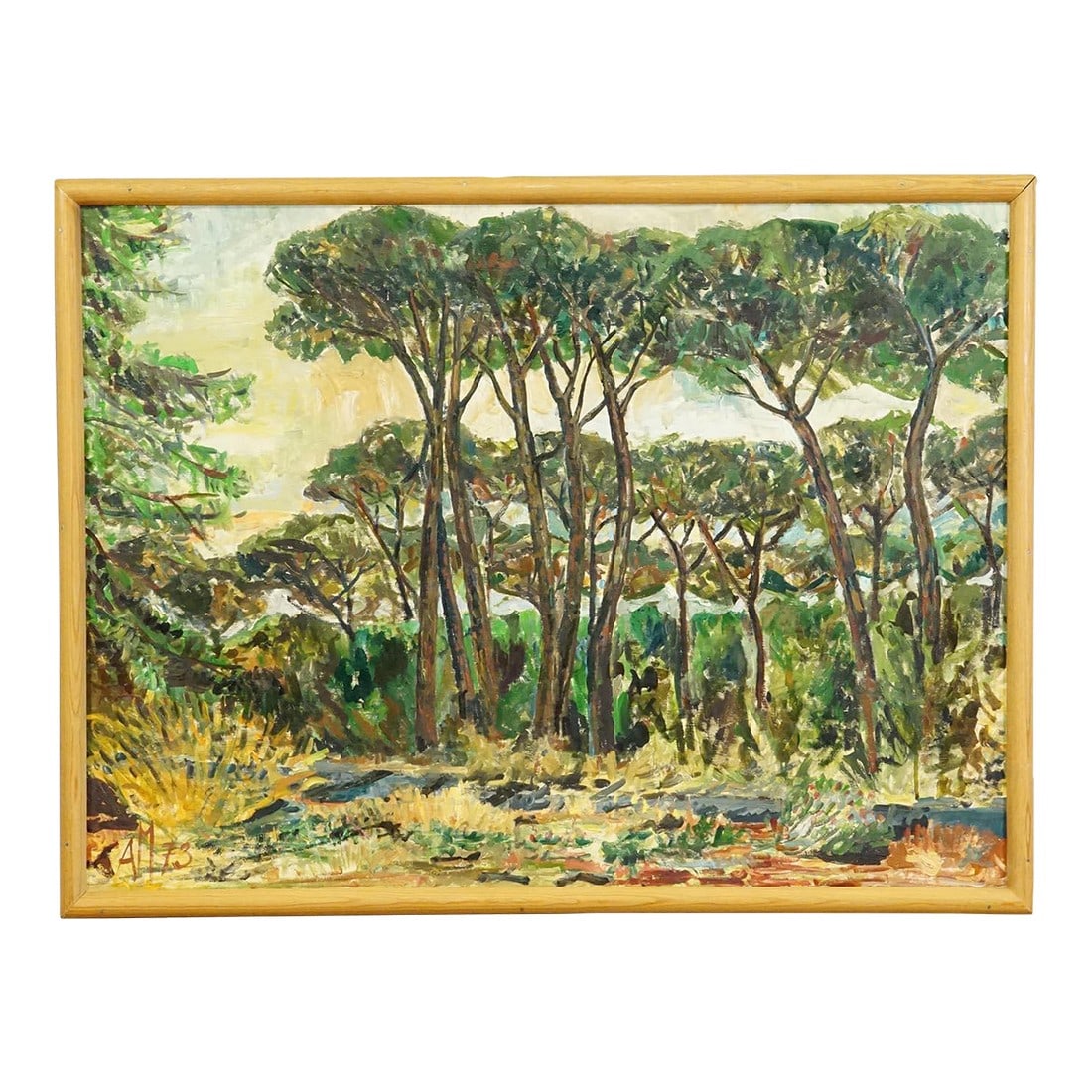 Alexander Michael Oil Painting of a Pine Grove Near Ostia, Italy 1973: Alexander Michael Oil Painting of a Pine Grove Near Ostia, Italy 1973 A framed oil painting depicting a pine grove in the area of Ostia near Rome in Italy. The artwork is painted with oil on canvas