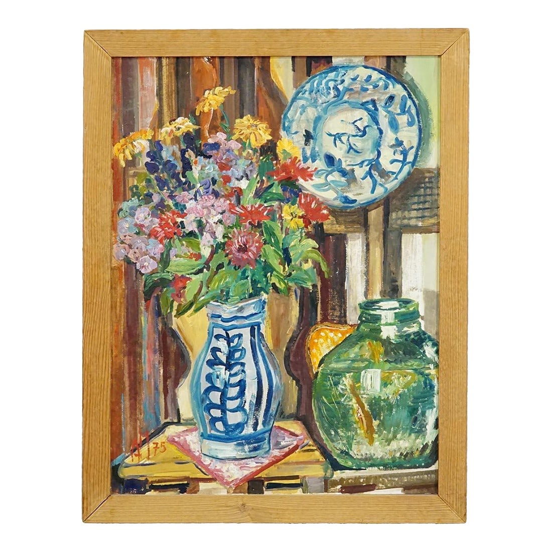 Impressionistic Still Live Oil Painting, Alexander Michael 1975: Impressionistic Still Live Oil Painting, Alexander Michael 1975 This captivating oil painting is a beautifully composed still life that tells a quiet story. At its heart, a lush bouquet of flowers