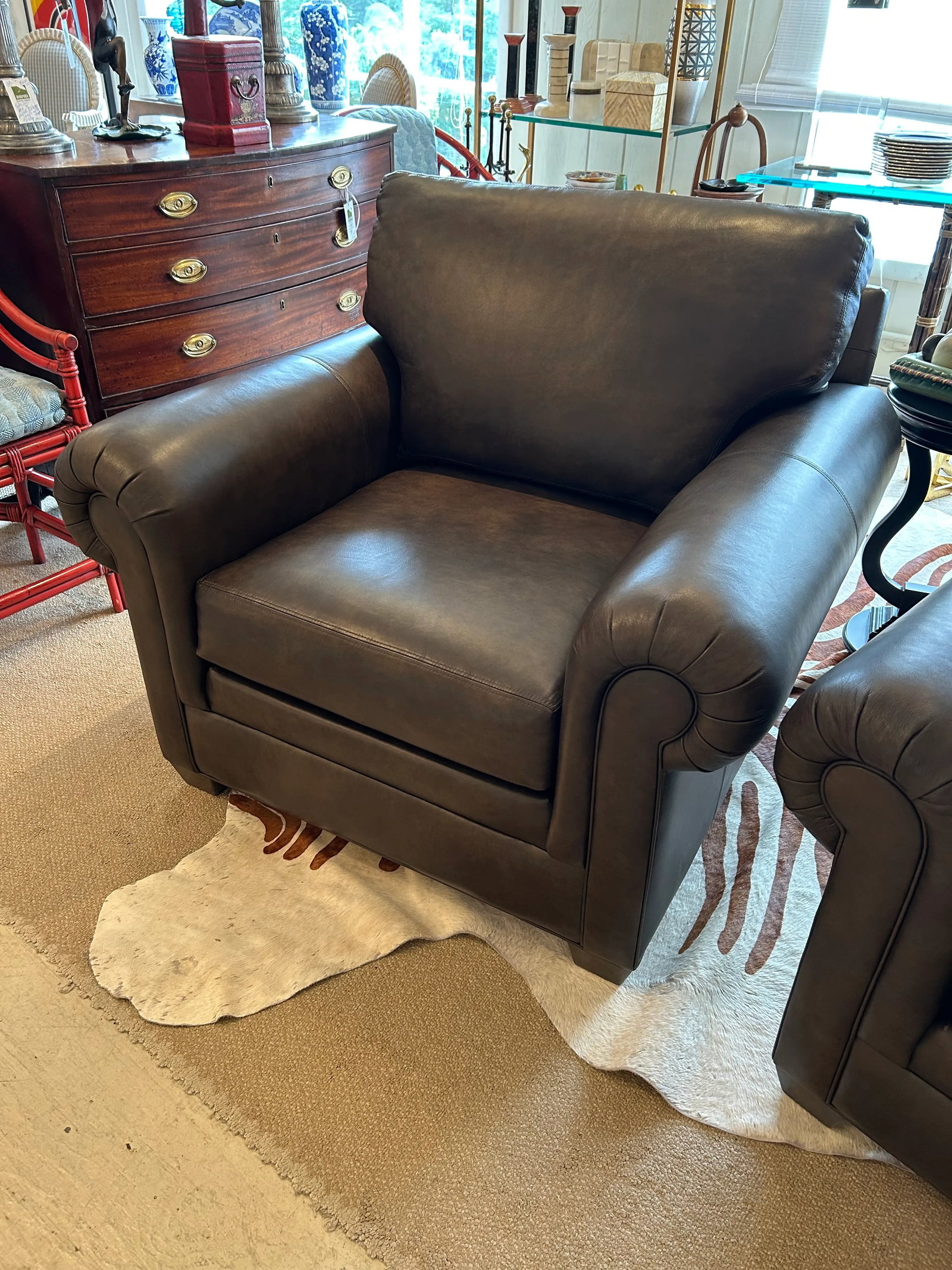 Large Brown Leather Ethan Allen Club Chairs-a Pair - 2