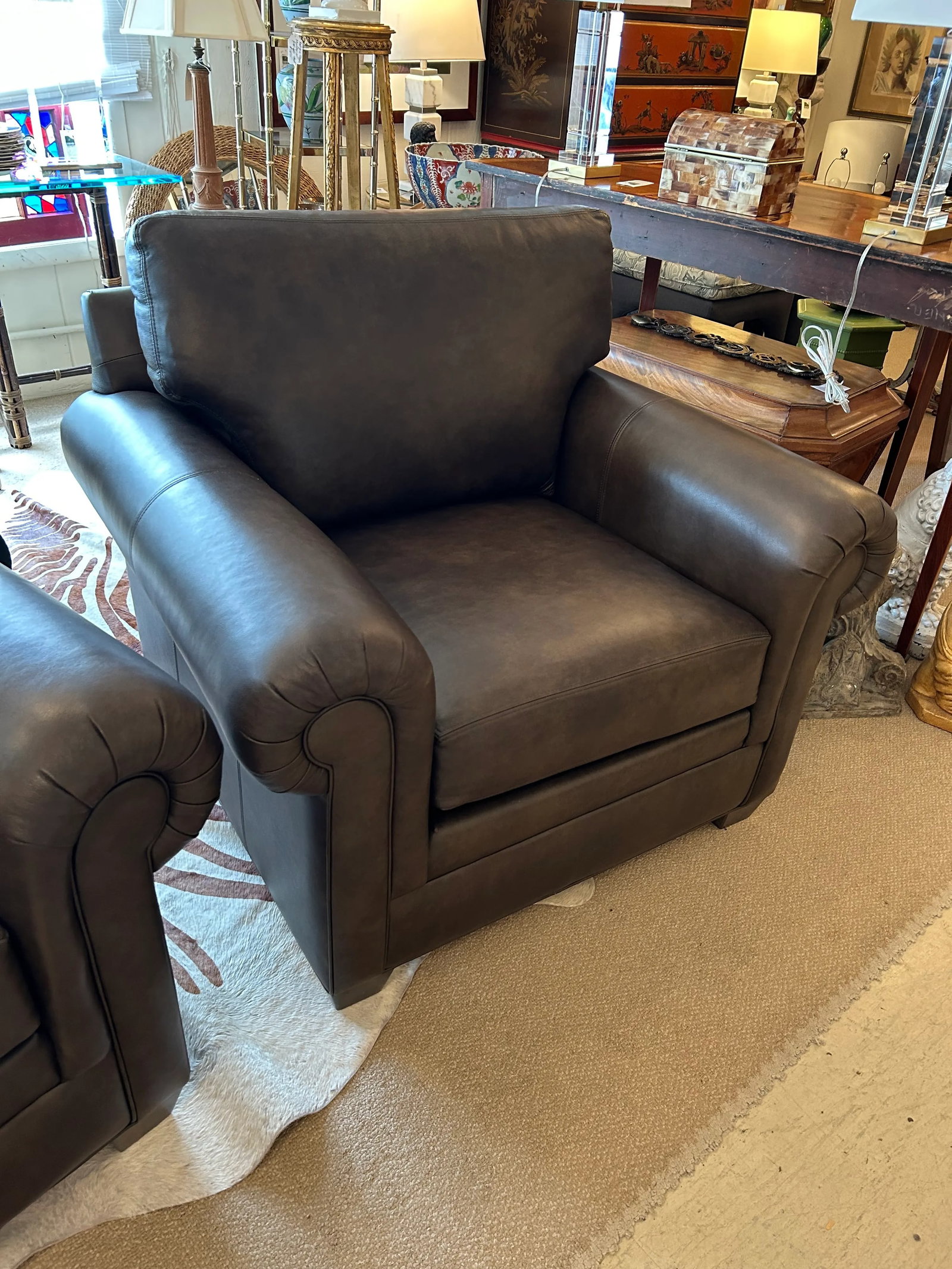 Large Brown Leather Ethan Allen Club Chairs-a Pair - 4