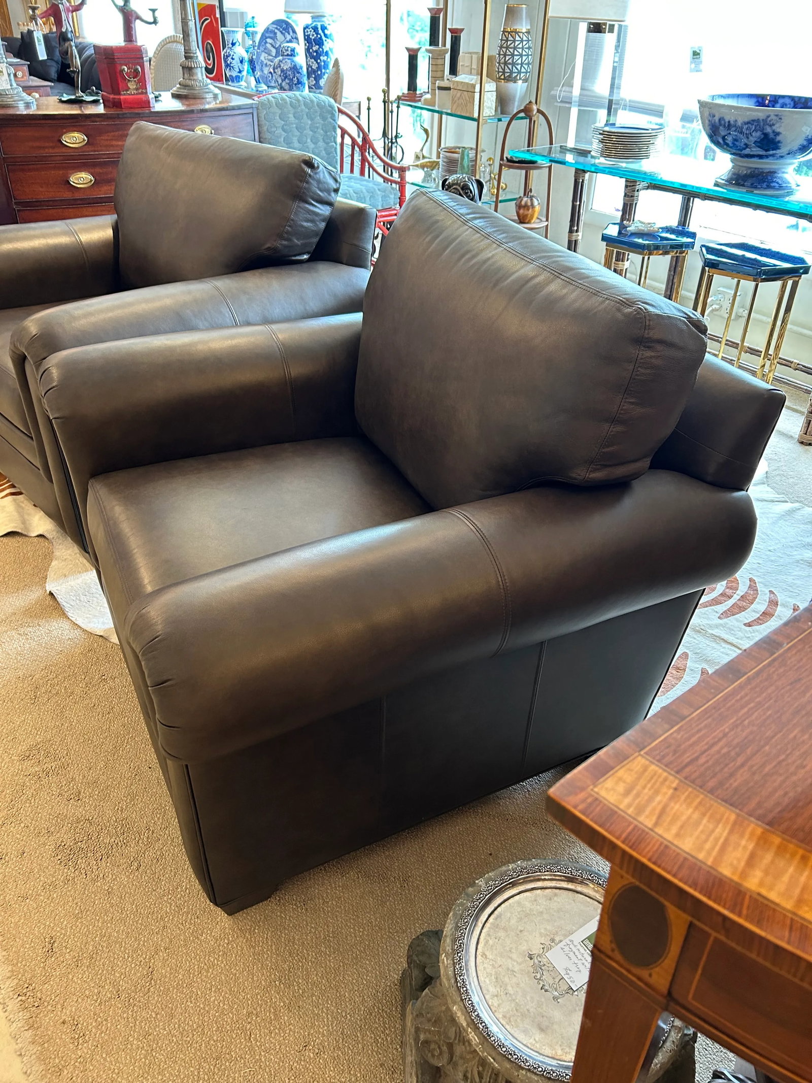 Large Brown Leather Ethan Allen Club Chairs-a Pair - 6