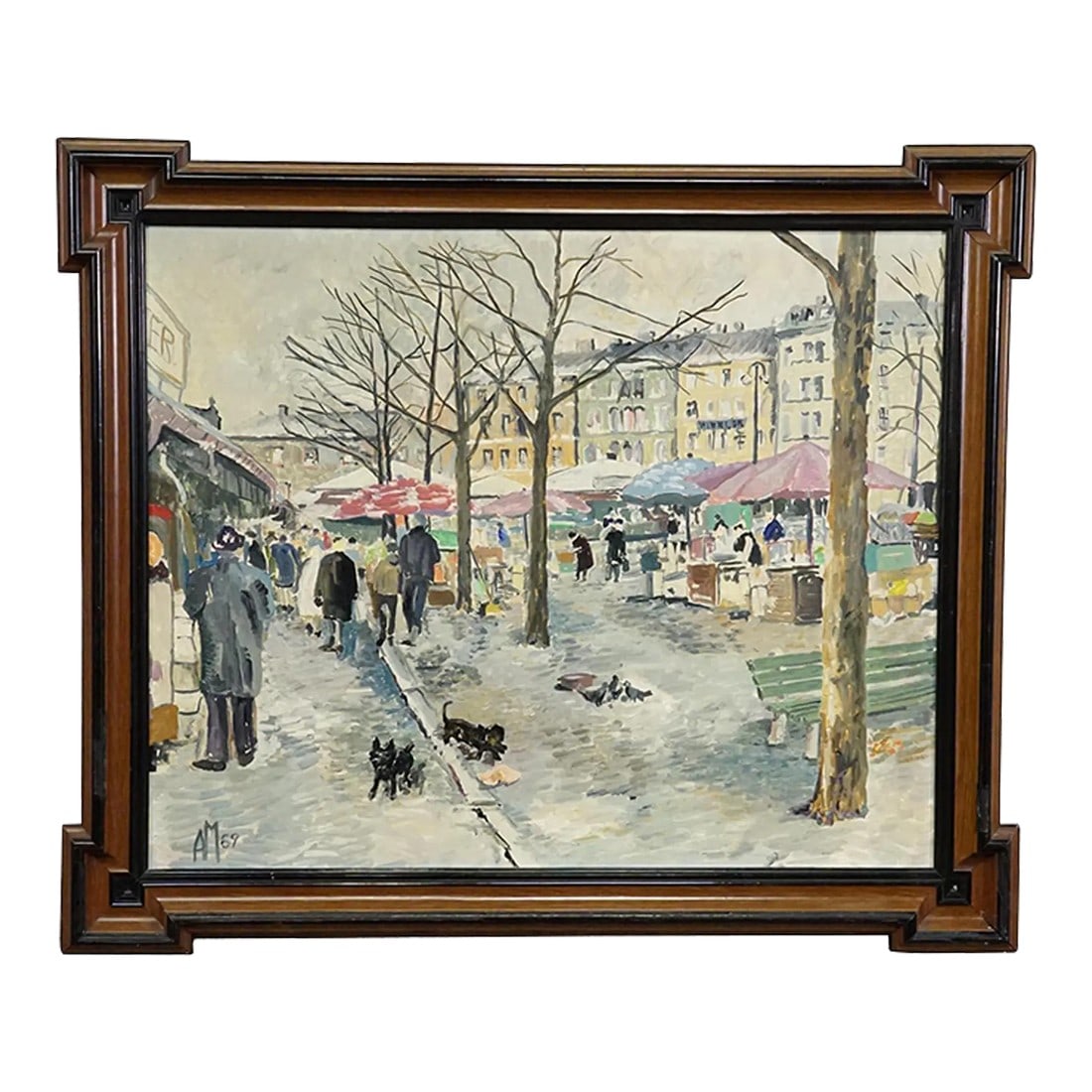 Vintage Oil Painting of the Winterly Viktualien Market in Munich: Vintage Oil Painting of the Winterly Viktualien Market in Munich A great oil painting which features a view of the winterly Viktualien Market in Munich, Bavaria. The expressive artwork is painted
