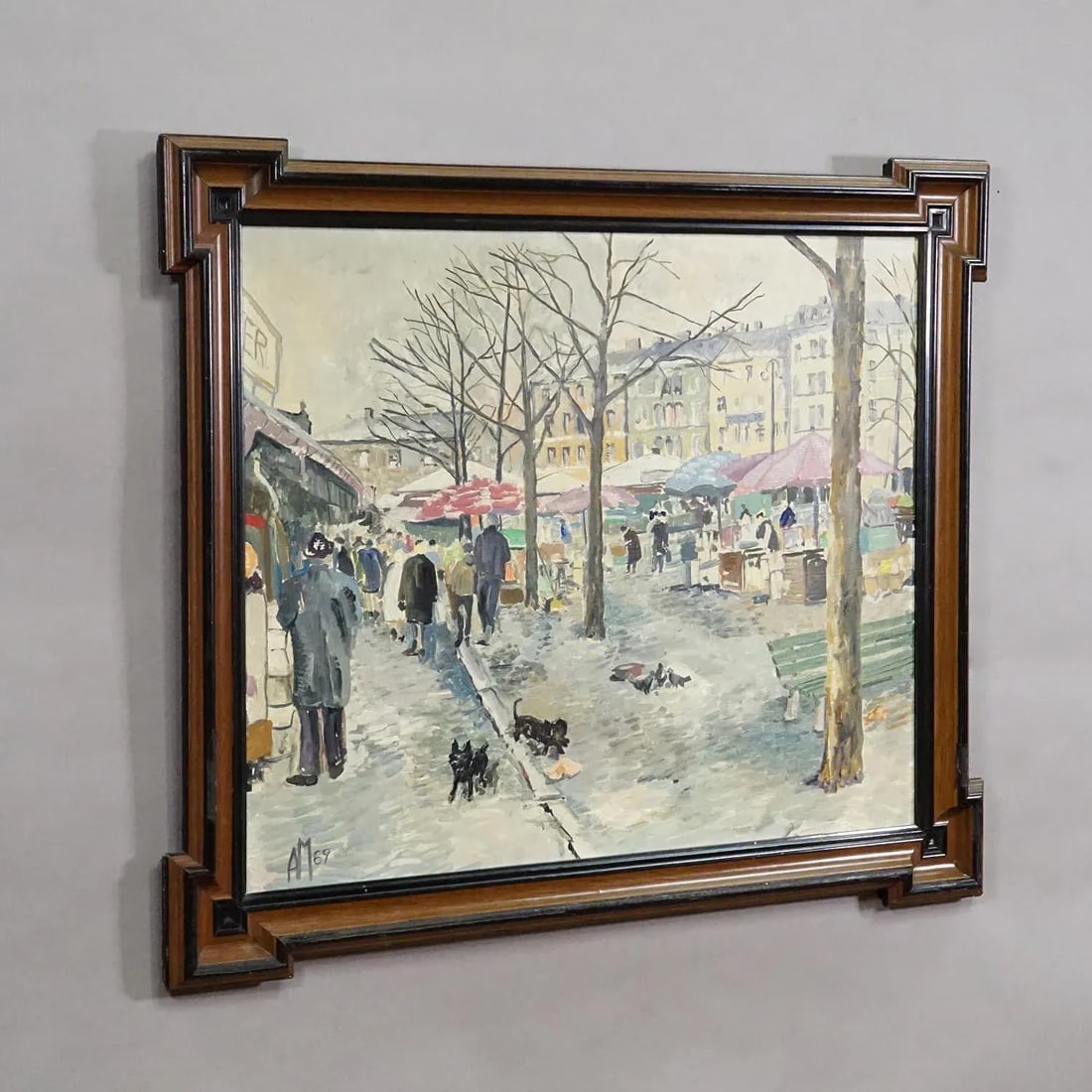 Vintage Oil Painting of the Winterly Viktualien Market in Munich - 2