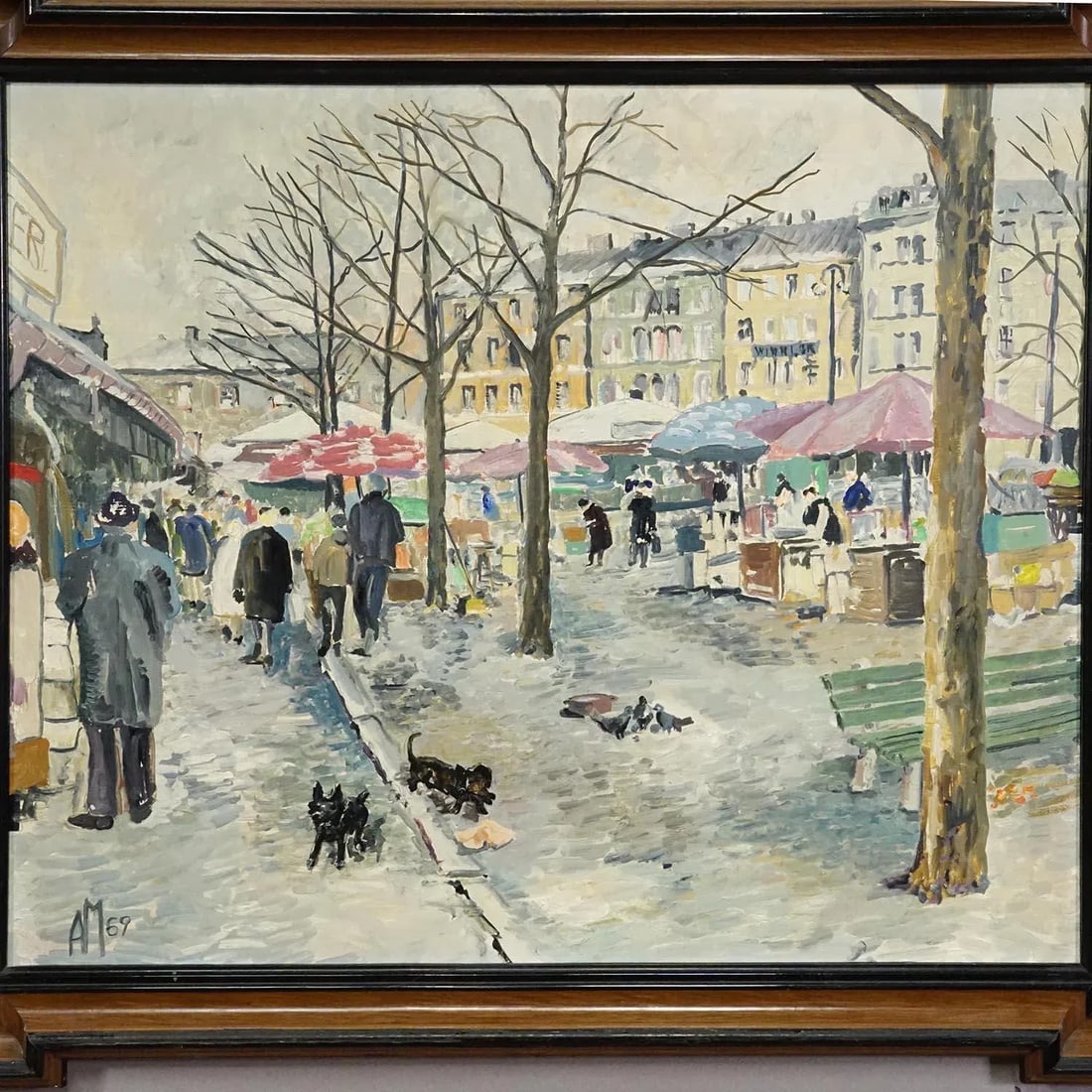 Vintage Oil Painting of the Winterly Viktualien Market in Munich - 3