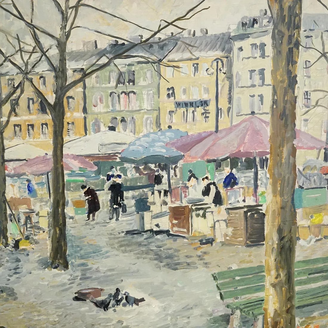 Vintage Oil Painting of the Winterly Viktualien Market in Munich - 4