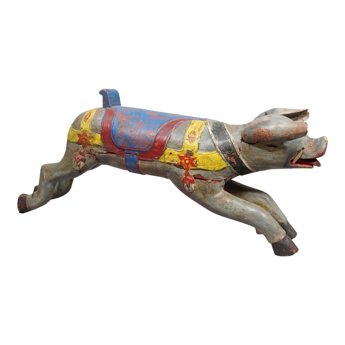 Great Antique Children Carousel Pig, Germany Ca. 1920s: Great Antique Children Carousel Pig, Germany ca. 1920s A wooden carved children's carousel pig with polychrome painting, made in Germany around 1920. Original unrestored condition, partially repainted