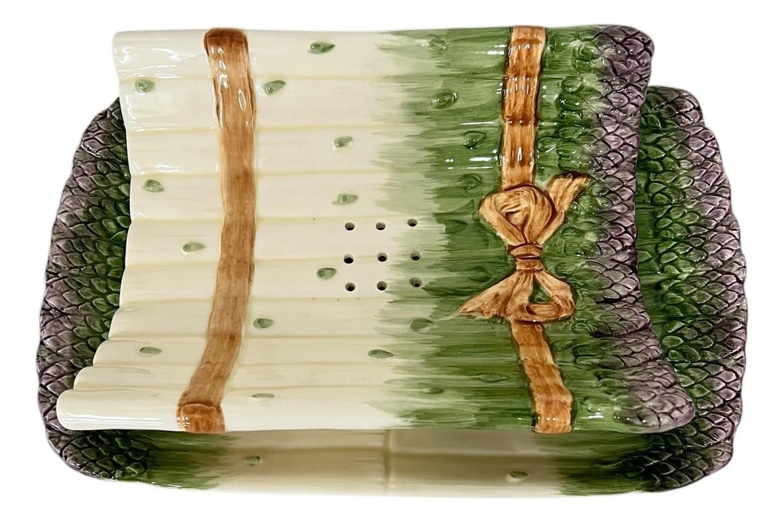 Asparagus "The Cultivated Garden" Pattern Cradle and Platter Serving Set by Shafford - Set of 2 (1 of 5)