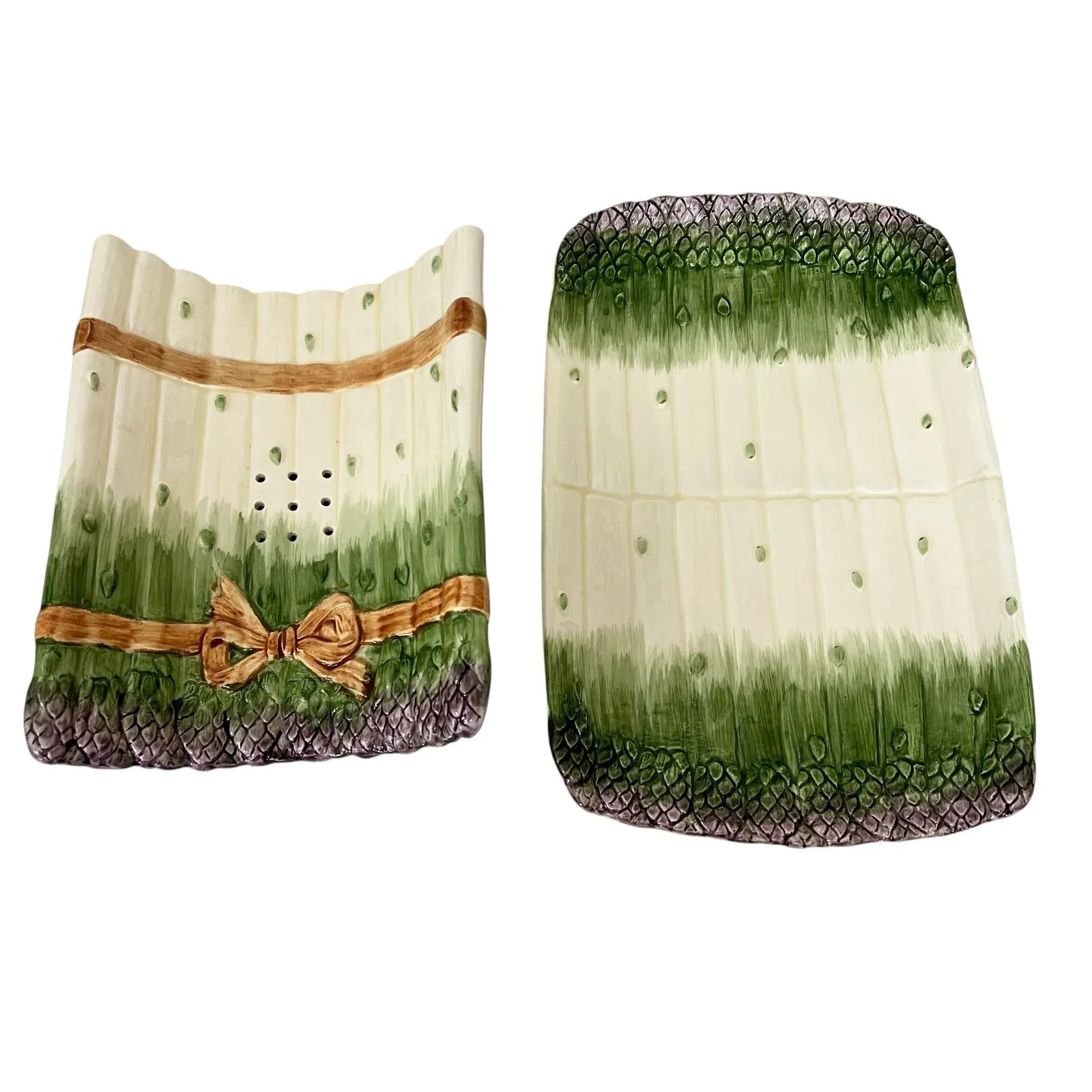 Asparagus "The Cultivated Garden" Pattern Cradle and Platter Serving Set by Shafford - Set of 2 - 4