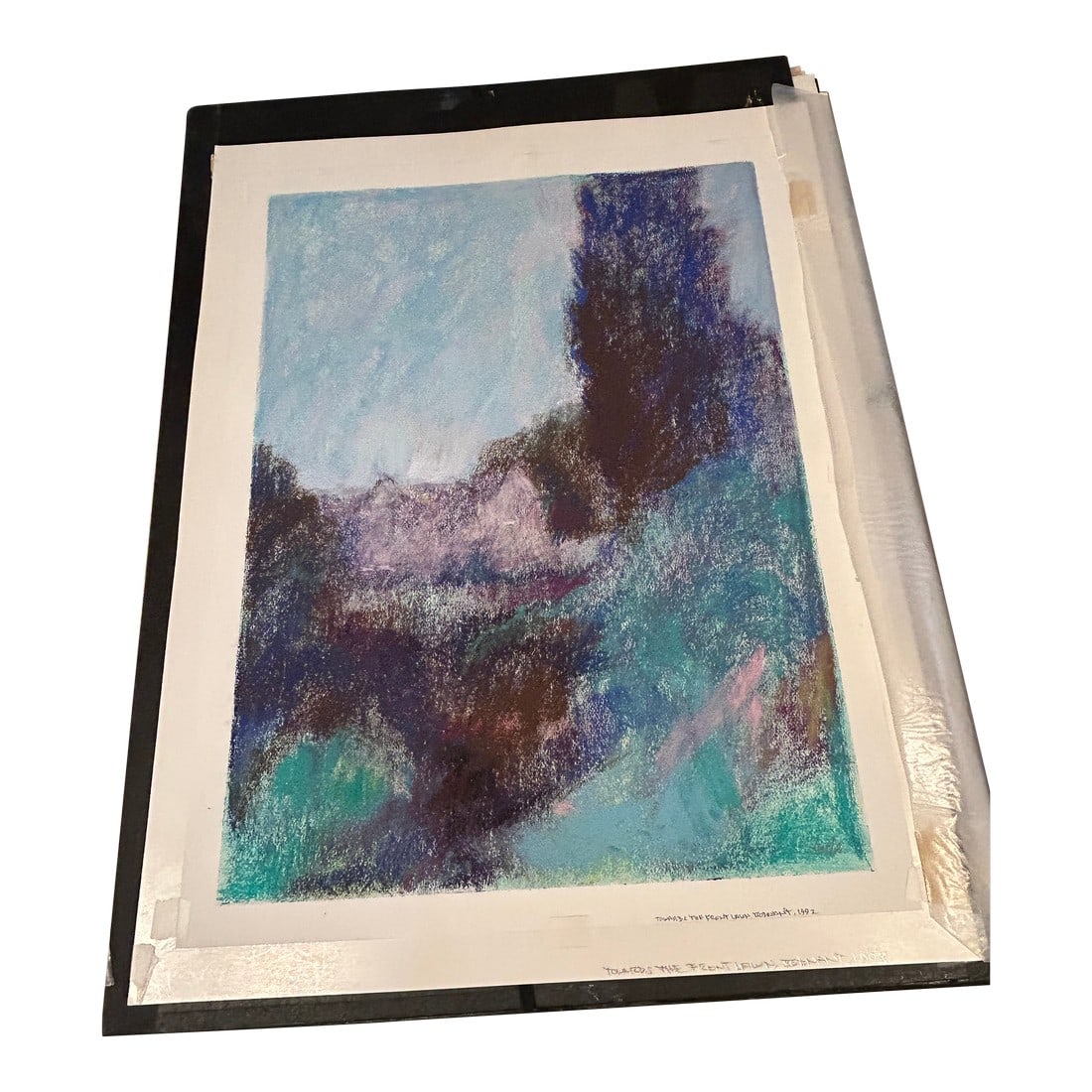 Pastel of Landscape in England by Thomas George: Gorgeous brilliantly colored pastel titled "Towards the Front Lawn" by famous Princeton artist Thomas George. Image is 18 w x 23.5 h unframed. We have access to dozens of unframed pastels by this
