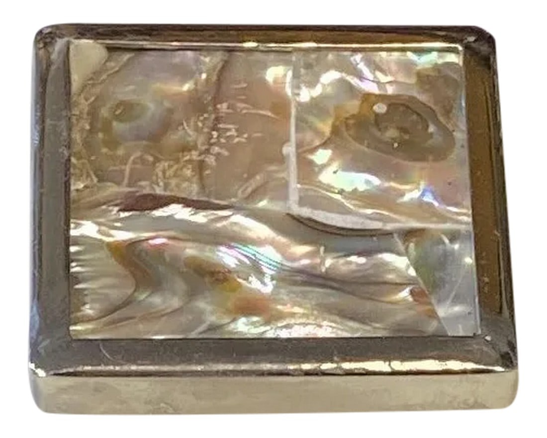 1990s Large Heavy Marble Box With Mother of Pearl Details: Beautiful white marble box with Mother of Pearl detail on top. Very heavy and perfect to add character to any tabletop space. Condition: Alterations: Original Condition Unaltered Imperfections: Some I