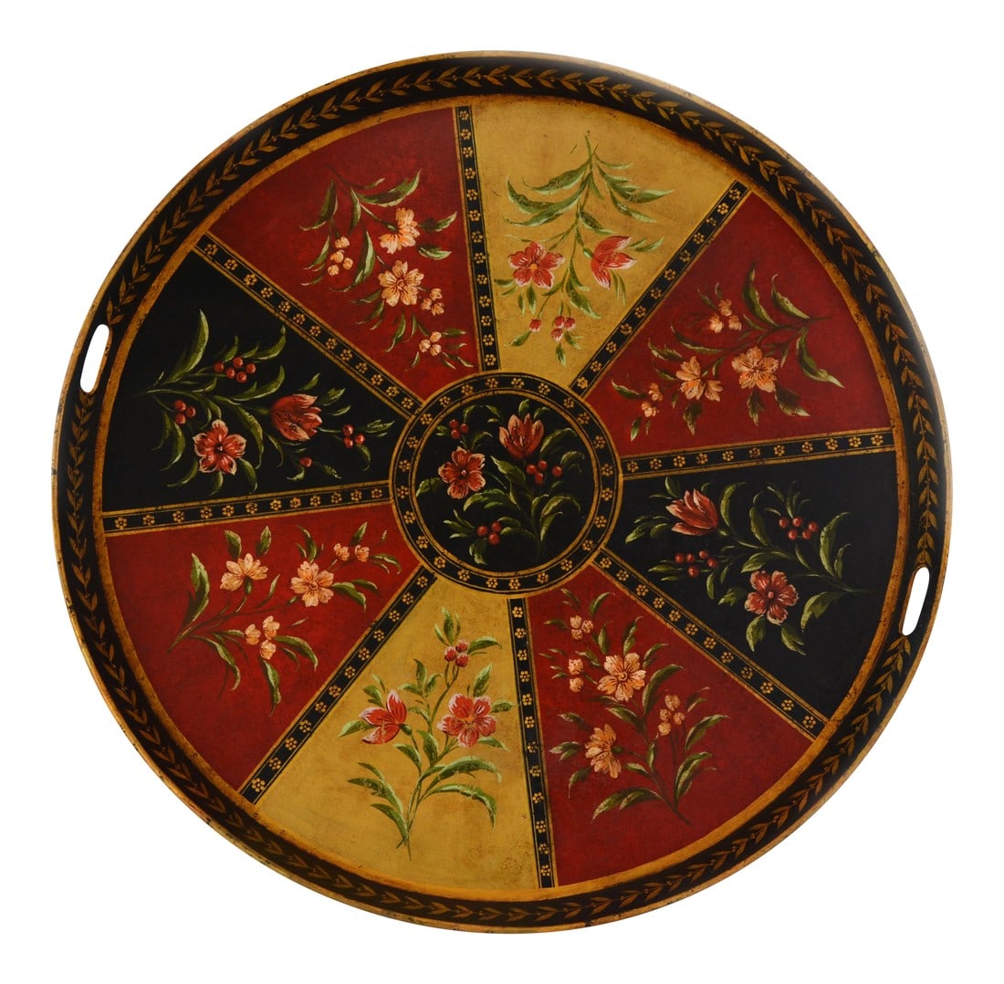 Vintage Red Hand-Painted Floral Decorative Disc/Tray: Vintage Red hand-painted floral decorative disc, which has a good decorative effect whether it is hung on the wall or placed on the tea table Condition: Imperfections: Some Imperfections Condition Not