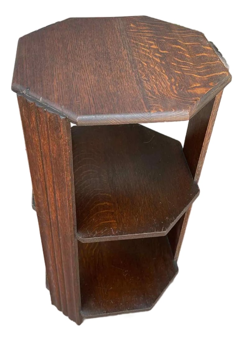 Vintage Art Deco Oak Octagon End Table / Side Table (1 of 8)