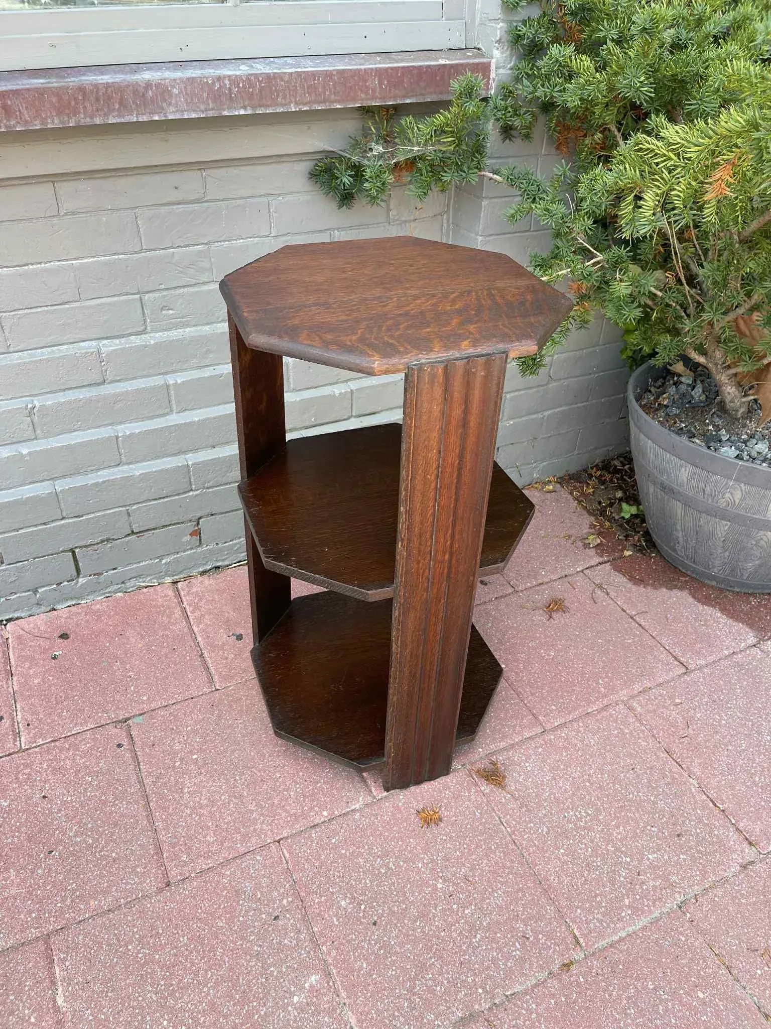 Vintage Art Deco Oak Octagon End Table / Side Table - 2