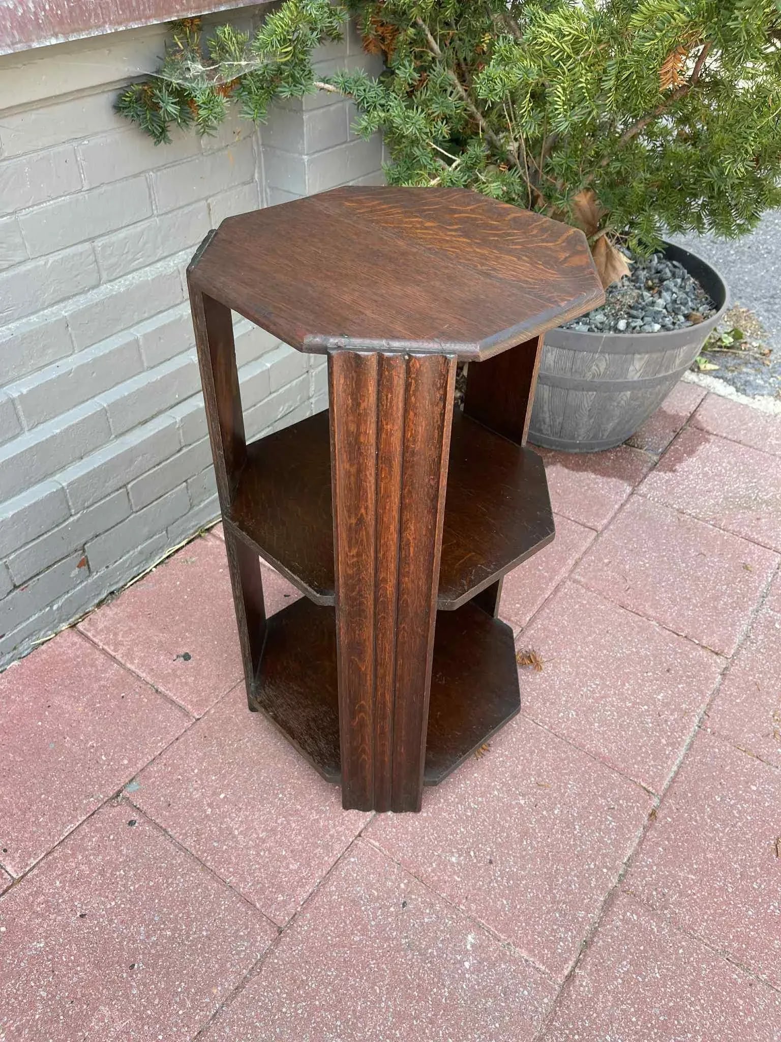 Vintage Art Deco Oak Octagon End Table / Side Table - 3