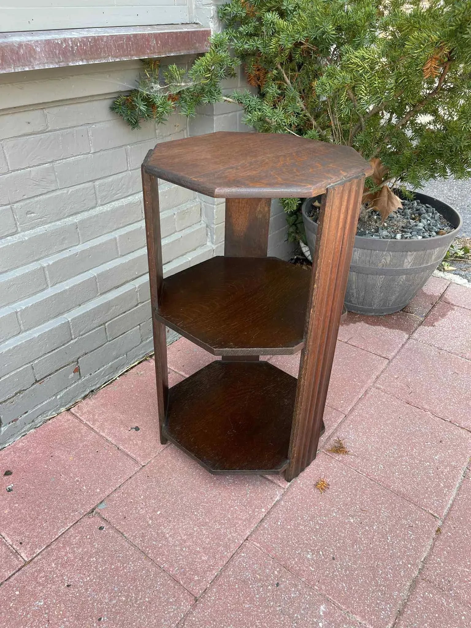 Vintage Art Deco Oak Octagon End Table / Side Table - 5