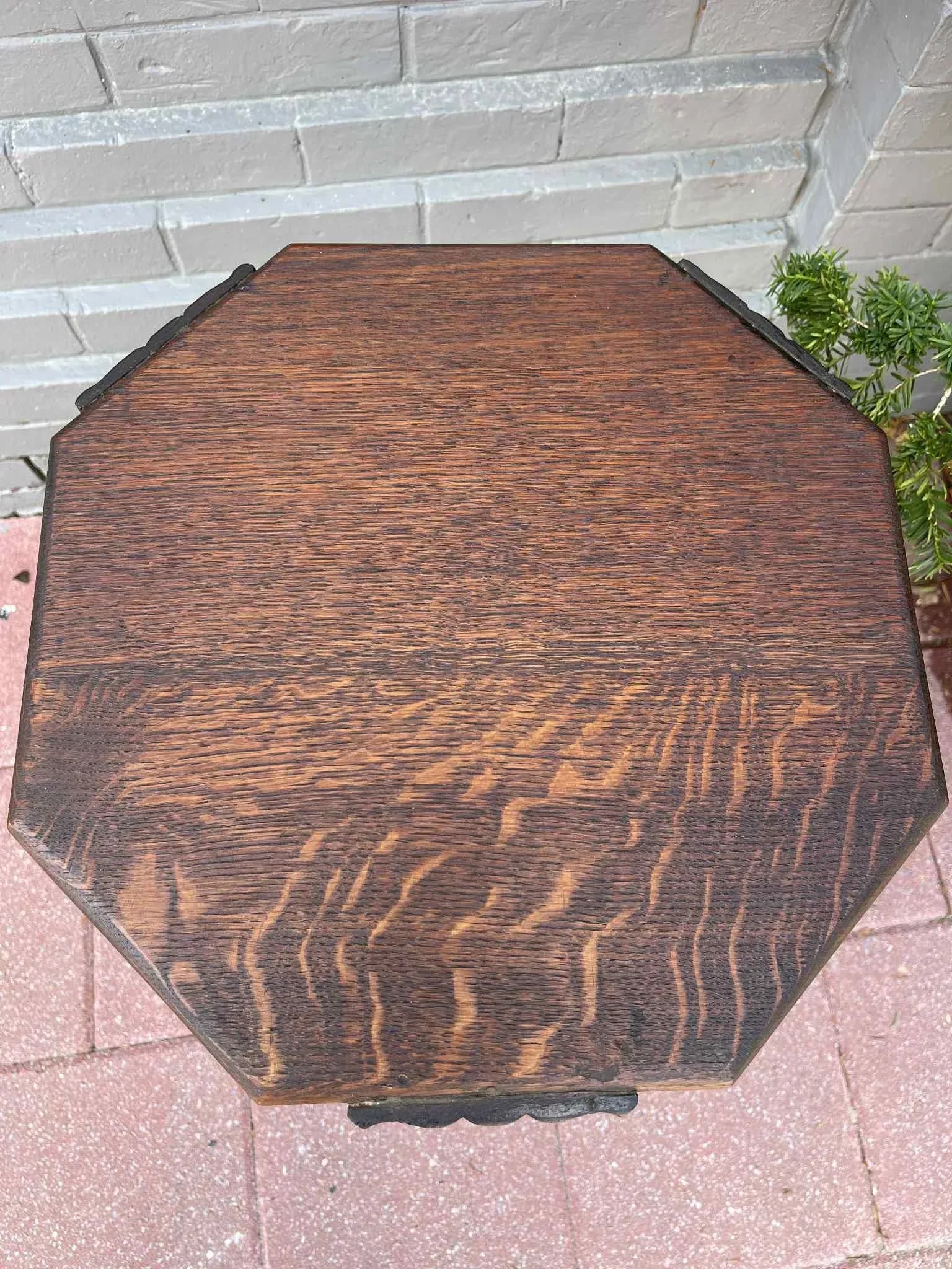 Vintage Art Deco Oak Octagon End Table / Side Table - 6