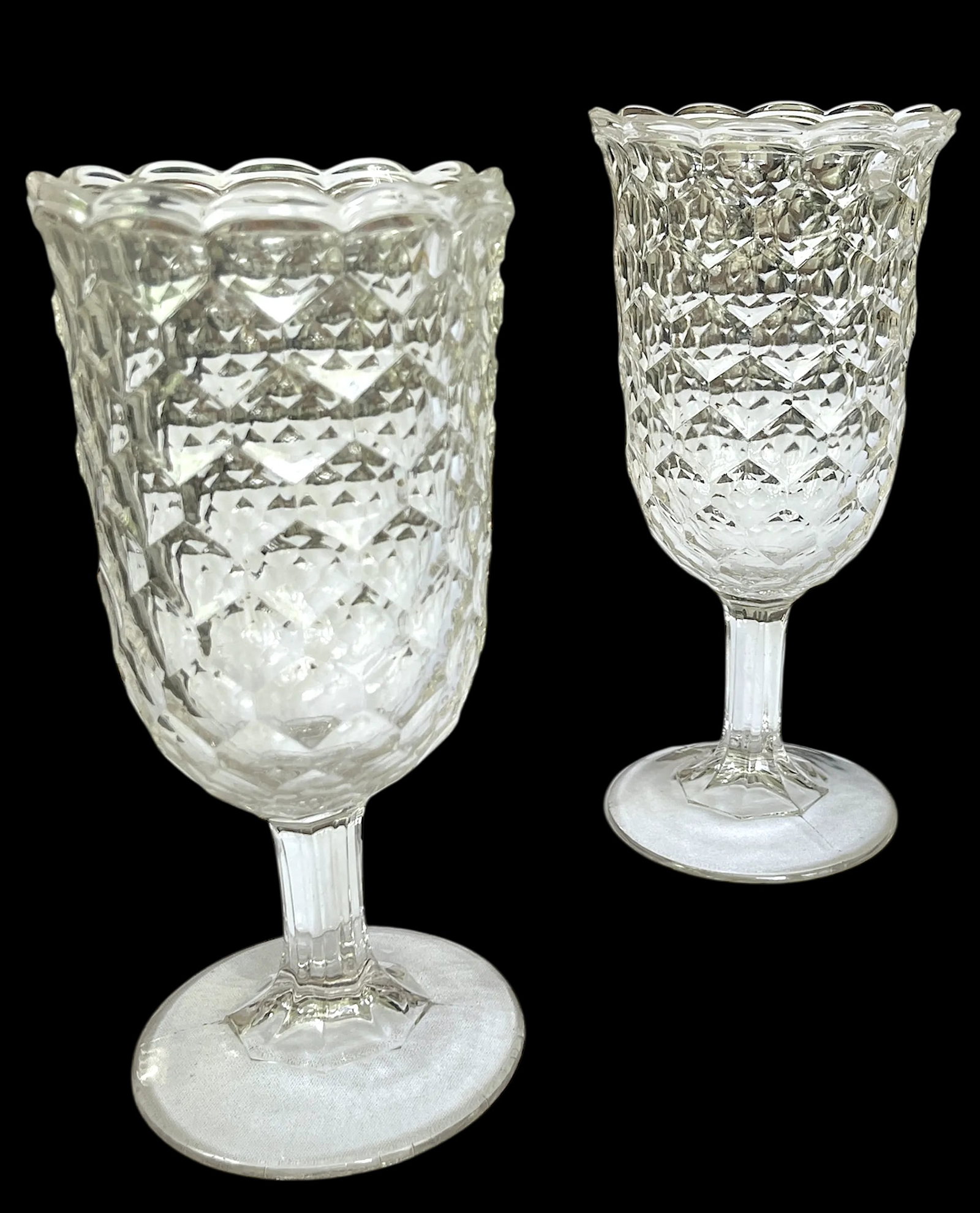 Antique Early American Pressed Glass Spooner or Celery Vases Honeycomb Pattern, Circa 1880s - A Pair - 2