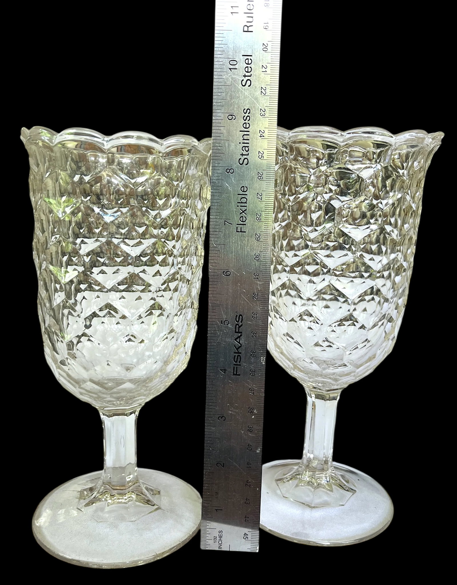 Antique Early American Pressed Glass Spooner or Celery Vases Honeycomb Pattern, Circa 1880s - A Pair - 6