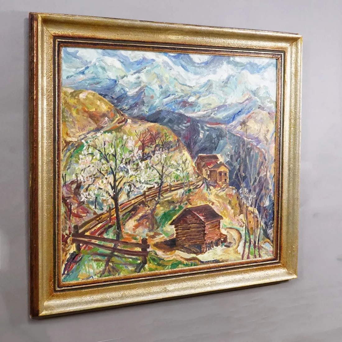 Alexander Michael Oil Painting – Mountain Huts, 1980 - 2