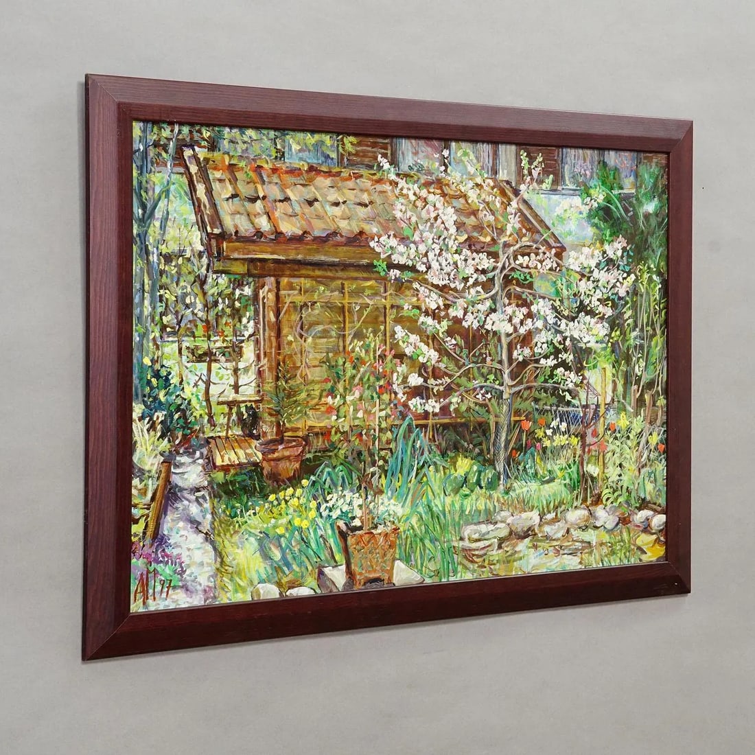 Garden With Blooming Apple Tree – Oil Painting by Alexander Michael, 1997 - 2