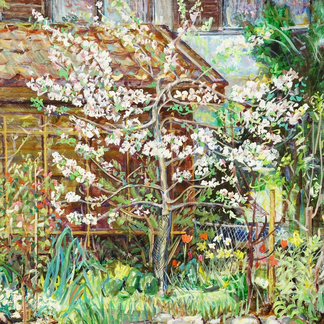 Garden With Blooming Apple Tree – Oil Painting by Alexander Michael, 1997 - 3