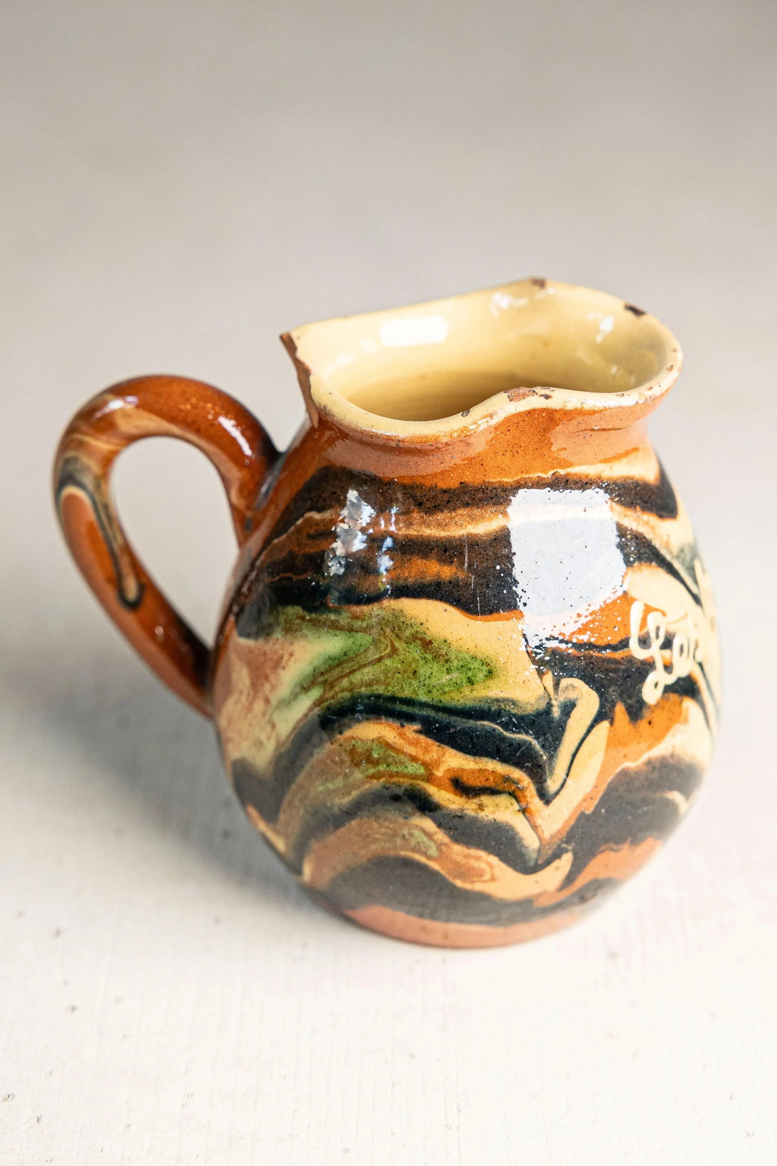 Mid-20th Century French Marbled Glazed Terracotta Pitcher, "Les Uravis" - 2